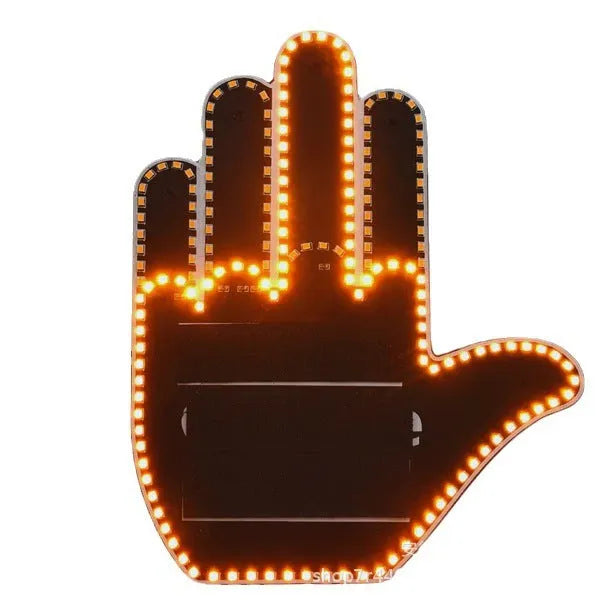 Black plastic gesture light with 176 LED beads showing a middle finger gesture, with remote control
