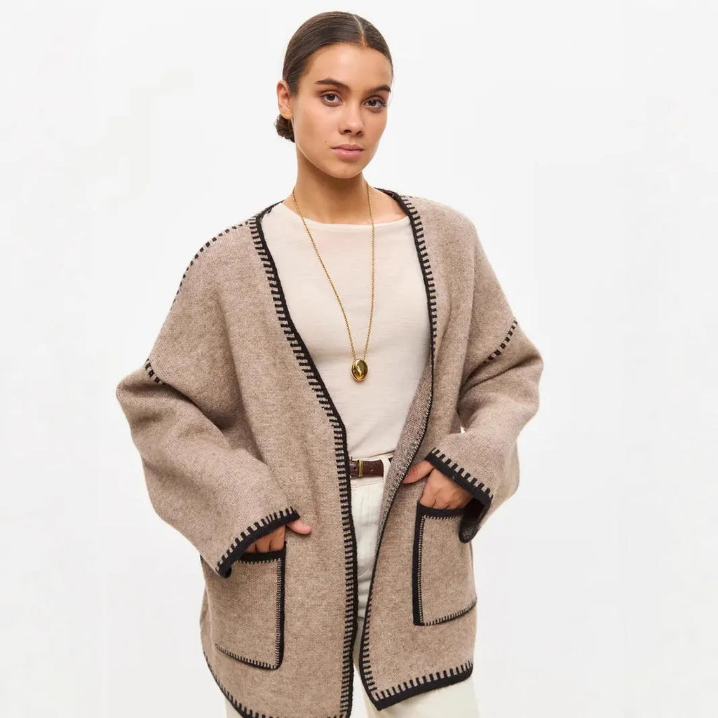 Lace-up front knitted cardigan sweater coat in imitation cashmere cotton fabric
