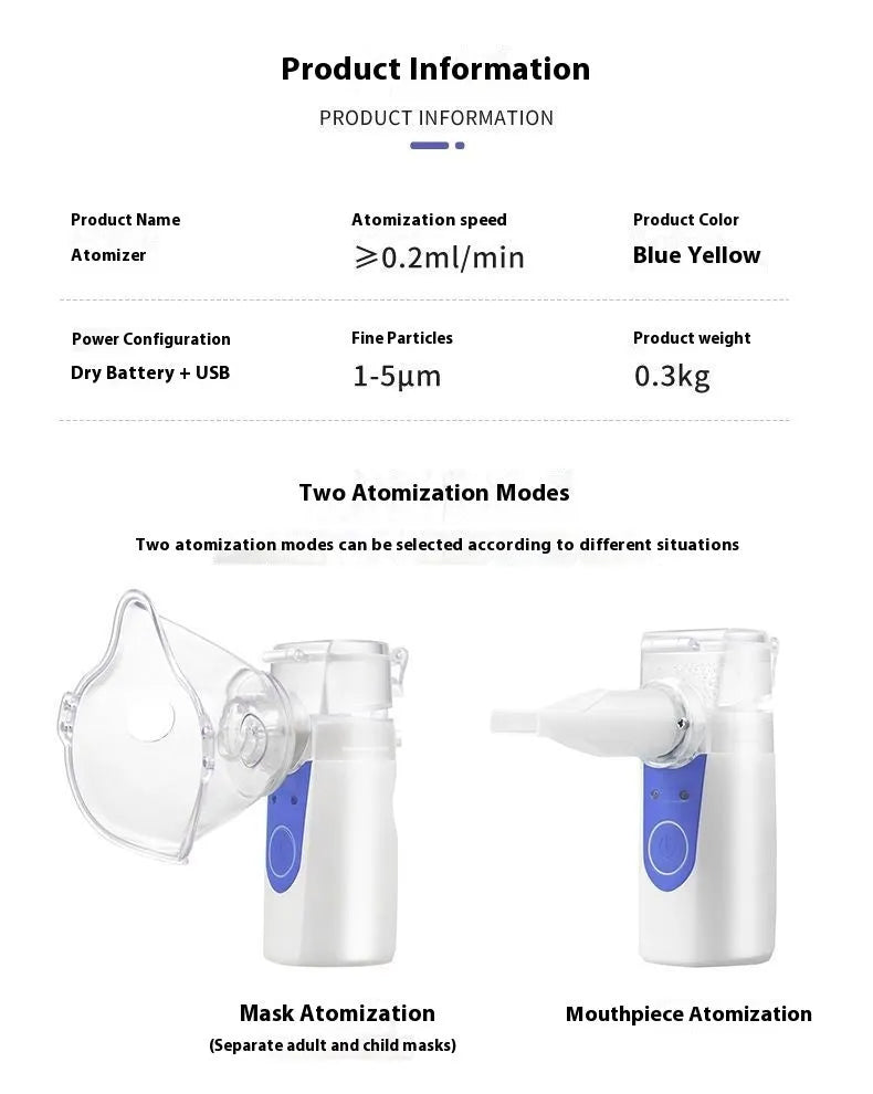 Columnar-shaped plastic handheld nebuliser spray machine with USB connection cable