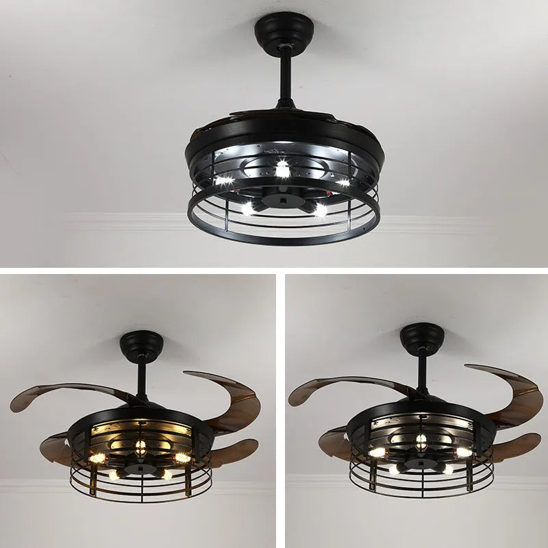 42-inch American retro style ceiling fan lamp with acrylic shade and invisible fan design.