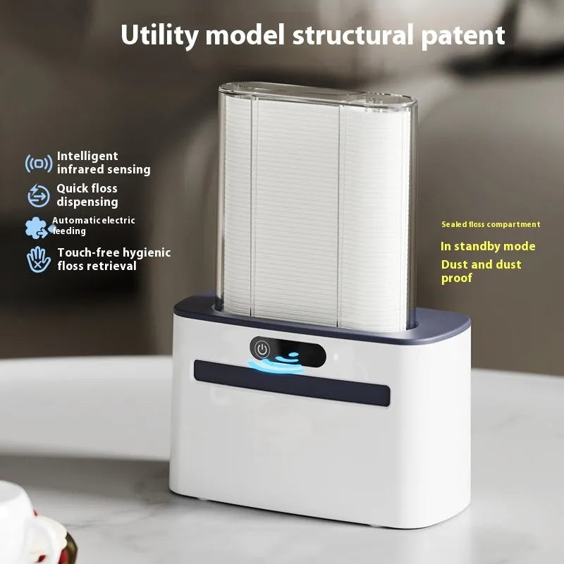 Intelligent induction automatic pop-up rechargeable dental floss box in plastic dark gray finish with floss spool