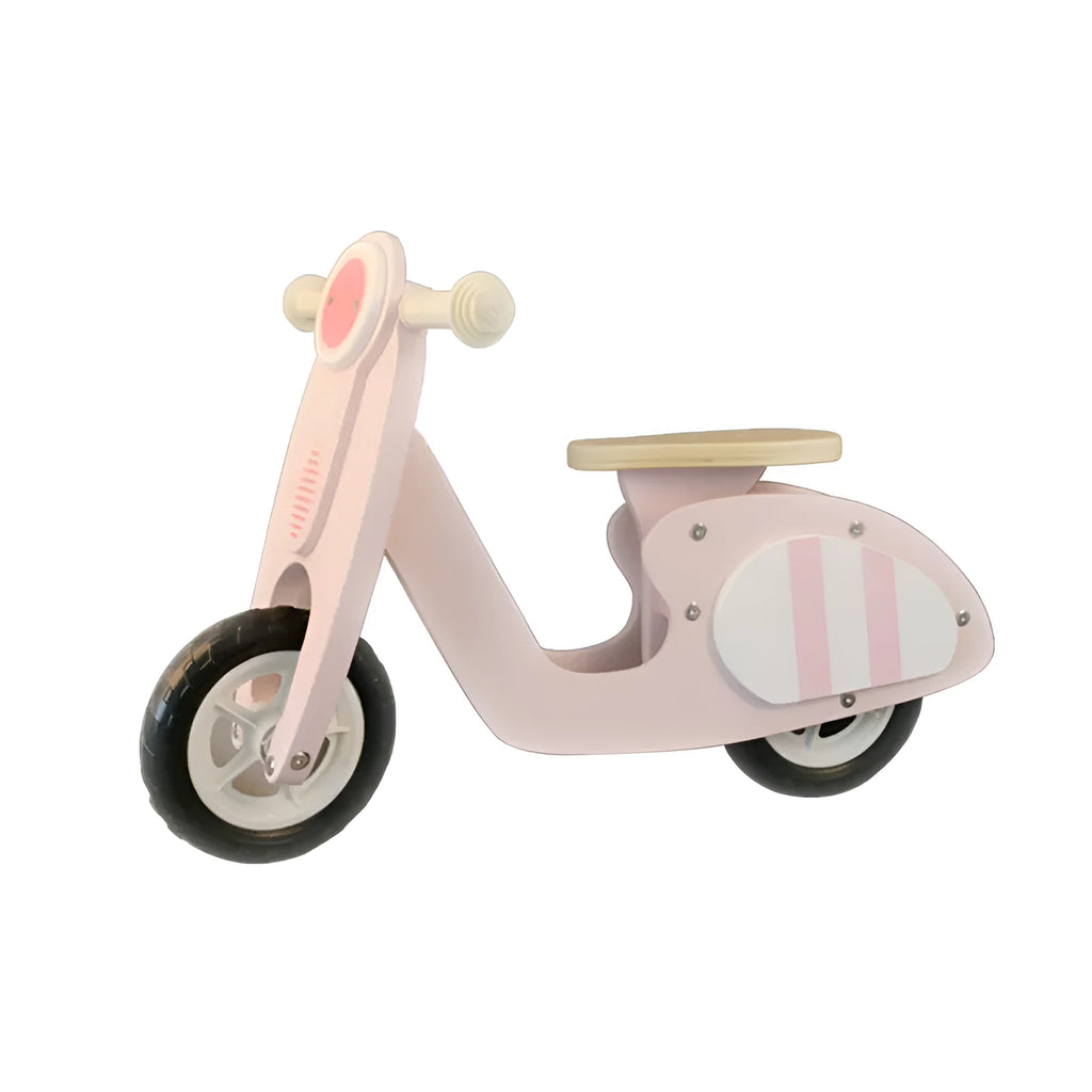 Pink wooden balance scooter for toddlers with 10-inch size for ages 1-6 years