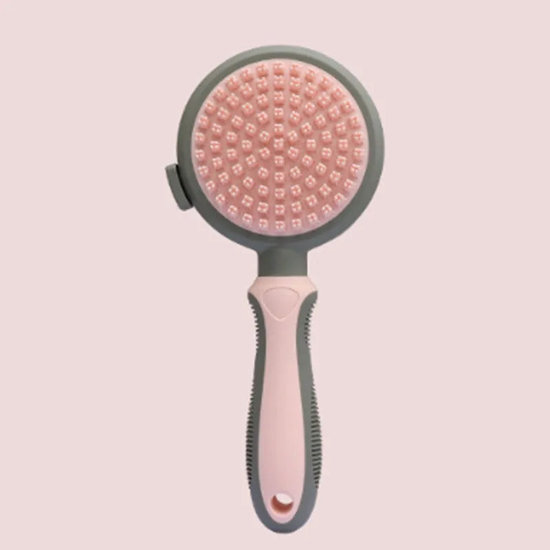 Green two-sided pet brush with slicker pins on one side and silicone massage teeth on other side