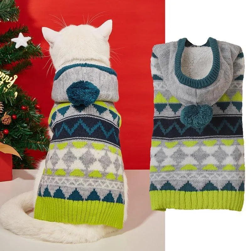 Green diamond pattern knitted sweater for a small dog, shown on a mannequin.