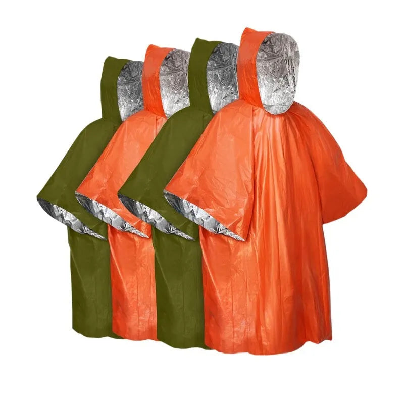 Marathon Wild Cross-country Multifunctional Raincoat laid flat, shown in orange and army green colour options.