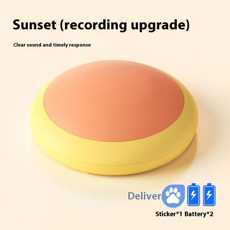 Plastic pet communication button dog voice toy in recording macaron purple on a flat surface