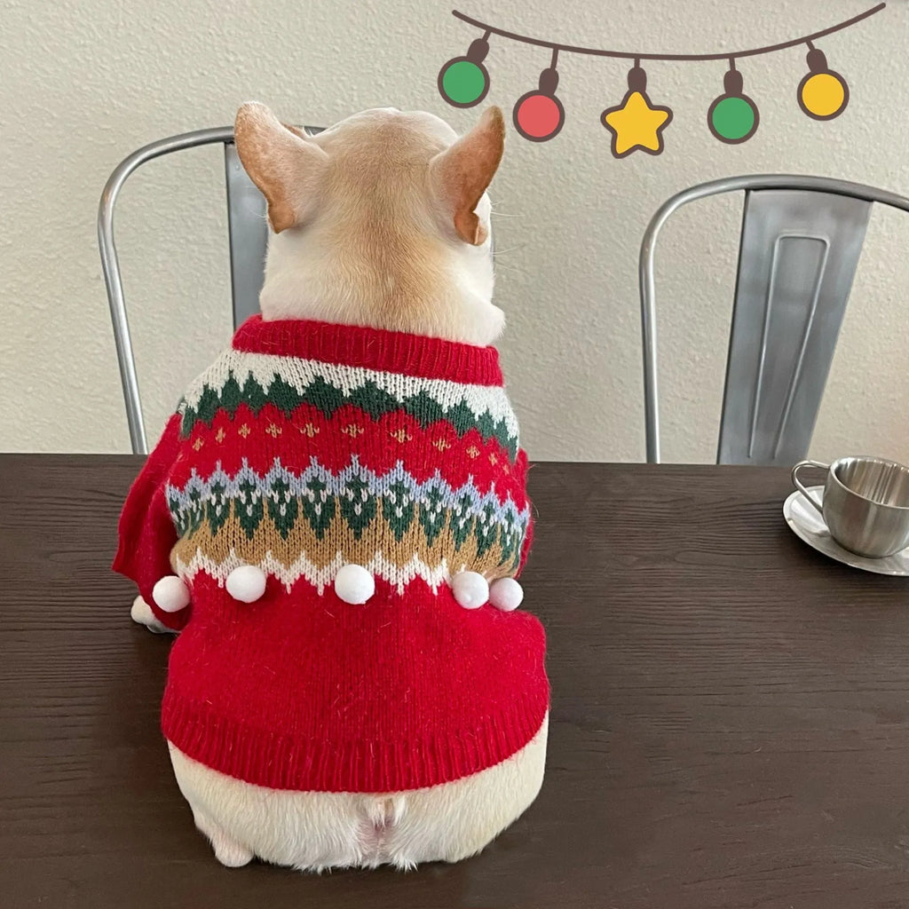 Red wool pet Christmas sweater for dogs and cats, available in sizes S to 2XL, casual style