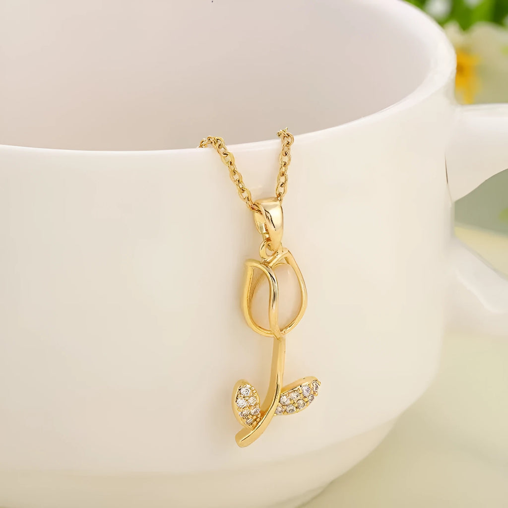 Zircon tulip necklace for women with flower pendant on adjustable chain in gold colour options