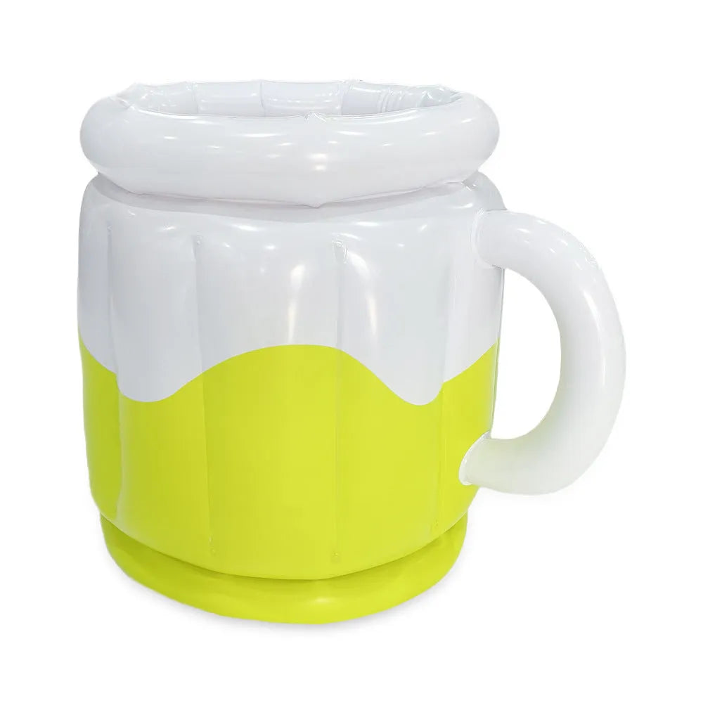 Yellow inflatable PVC ice bucket designed for beer steins cooling at outdoor events