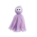 Wool ball cat toy with hanging loop in blue-grey colour combination