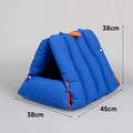 Triangular sofa cat nest in blue, 100% cotton, 45x38x38 cm, with drilled holes