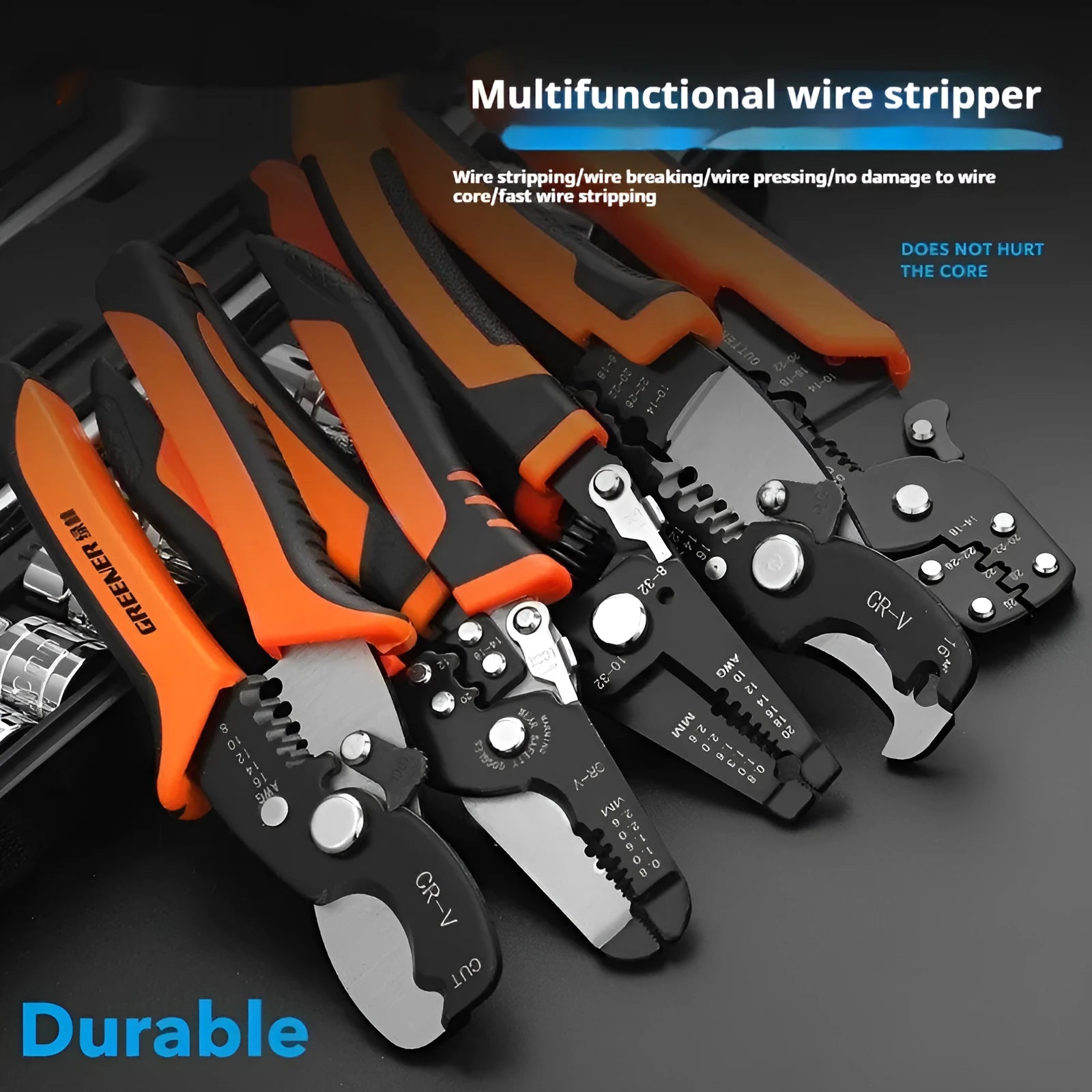 Automatic wire stripping pliers tool with professional steel construction for electrical cable preparation