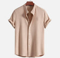 Men's loose short sleeve polyester shirt in wine red colour showing front view