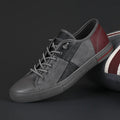 Men's colour-contrast microfiber leather pumps with rubber vulcanised sole, flat heel, round toe, shown in black and white colour option