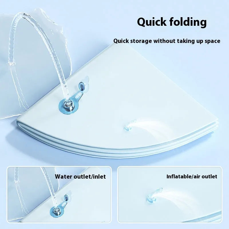 Inflatable PVC water cooling bed for pets, showing dolphin design on a blue background.