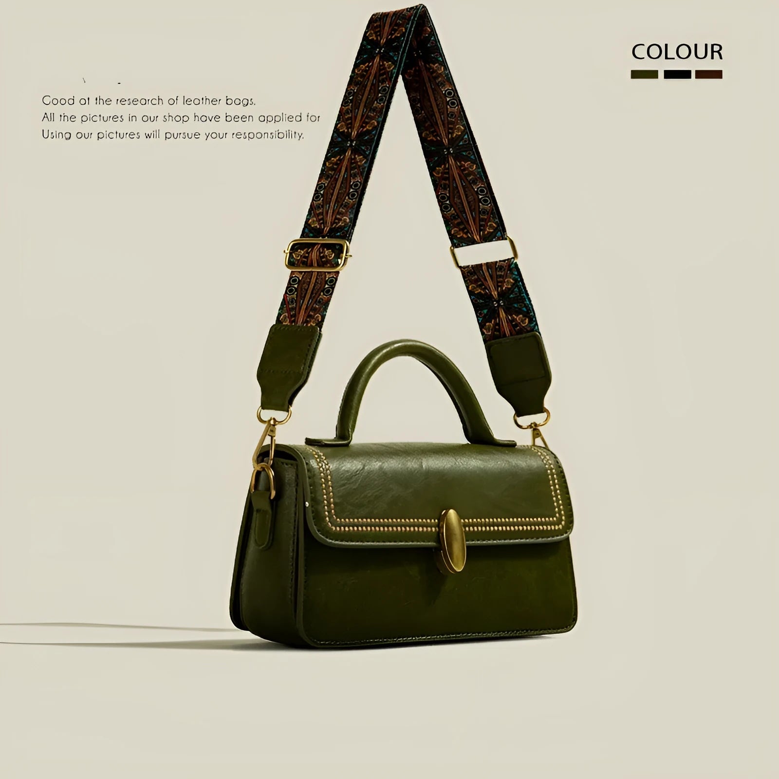 Brown vertical square messenger bag made of PU leather with a front sandwich pocket.