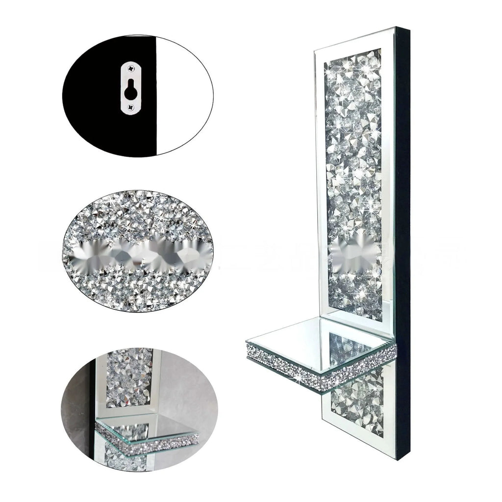 Pair of silver mirror glass candle holders wall mounted at 38cm height