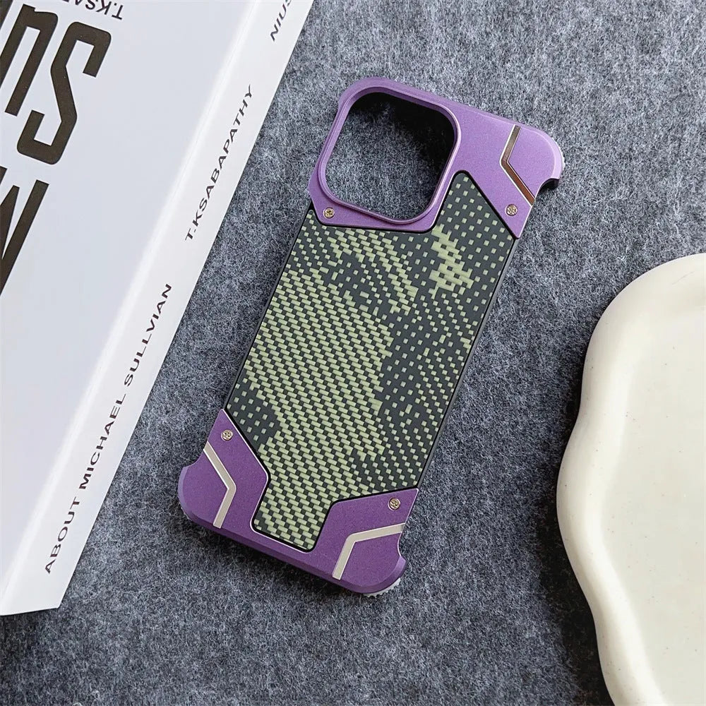 Camouflage carbon fibre pattern aluminium alloy phone case for Galaxy S25 Ultra with magnetic bracket, black colour