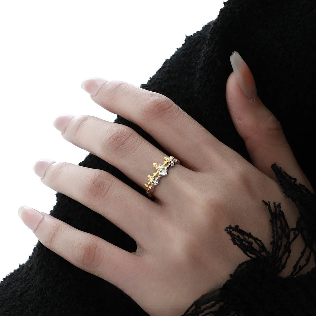 Princess Knight adjustable silver couple ring with white gold or black gold electroplated finish.