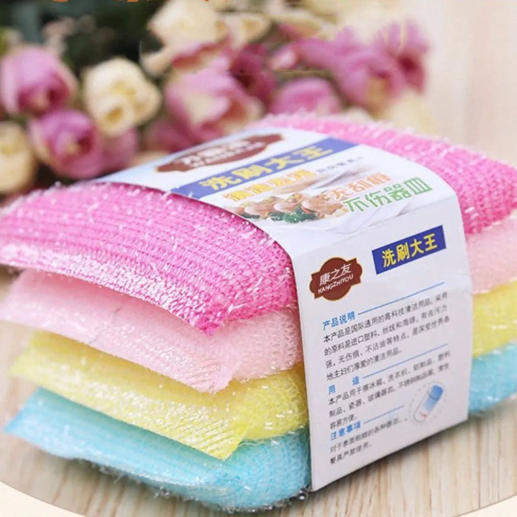Pinstripe fabric dishwashing sponge mop in macaron colours measuring 12x8.5x1.5cm