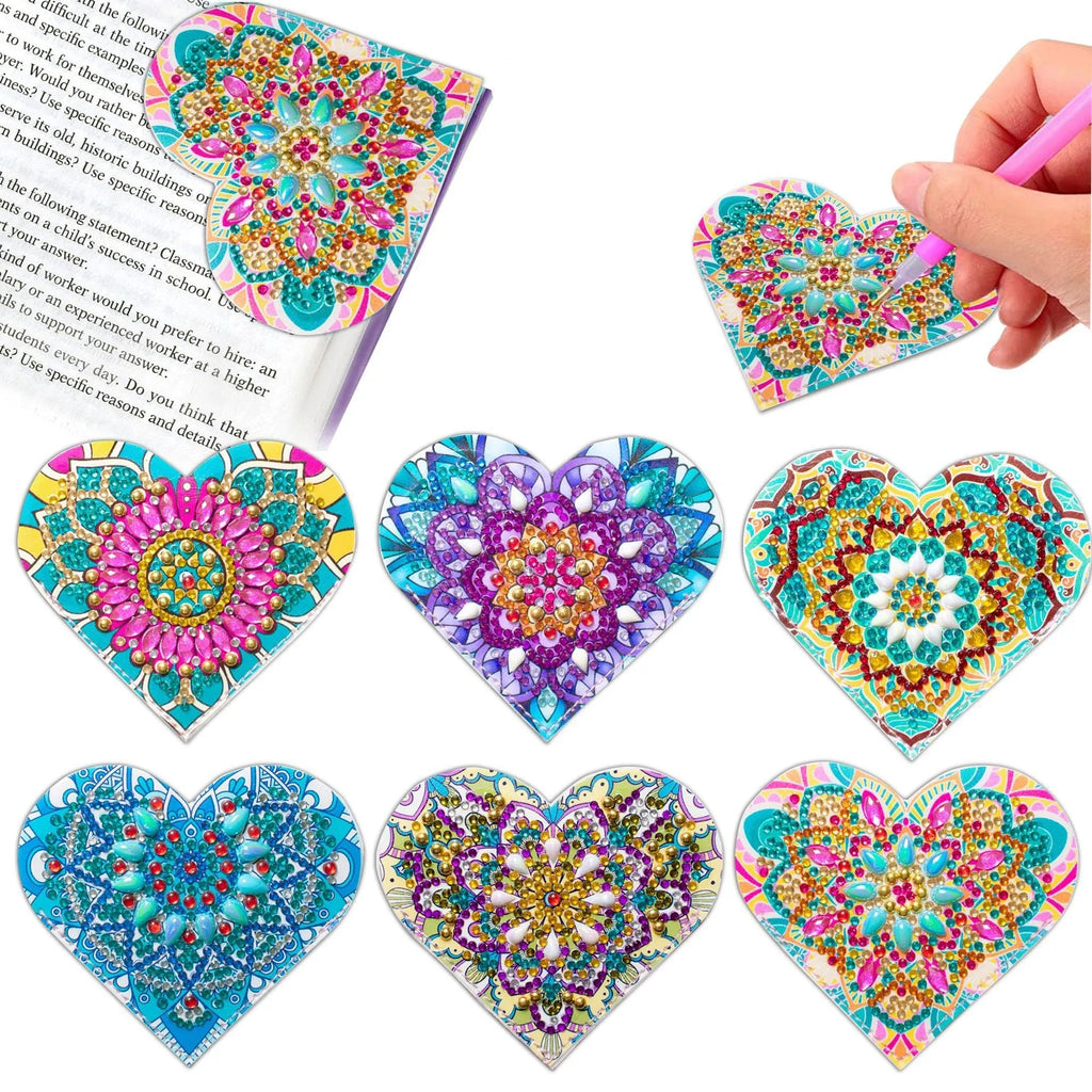 Six purple PU leather bookmarks with crystal flower decorations arranged together