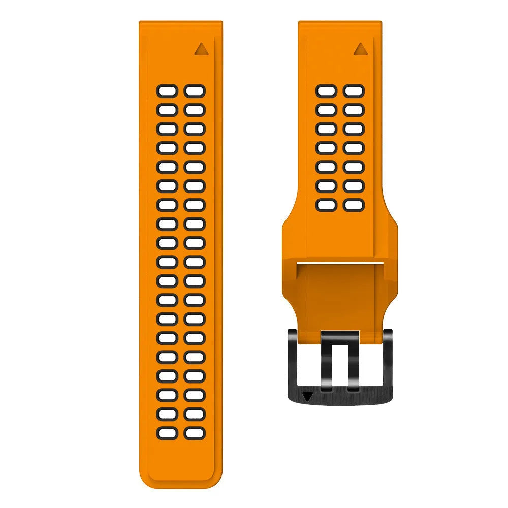 Quick release two-tone silicone watch strap with pin buckle in black and orange colour