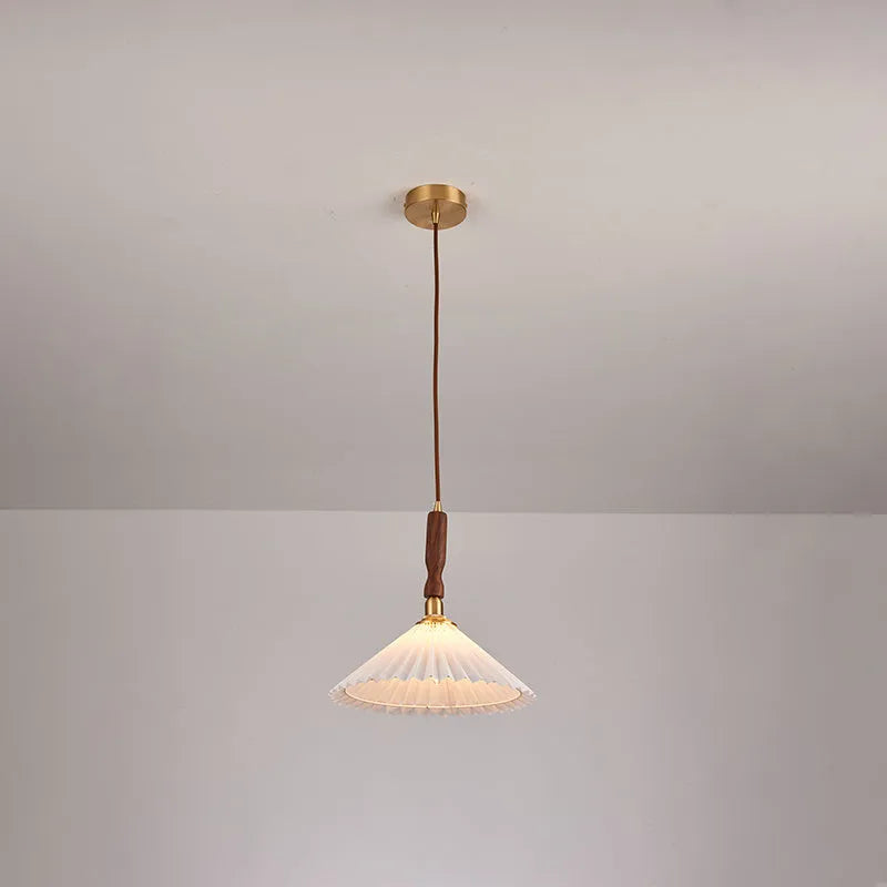 American retro wall lamp with walnut wood finish and fabric lampshade in tri-colour lighting option