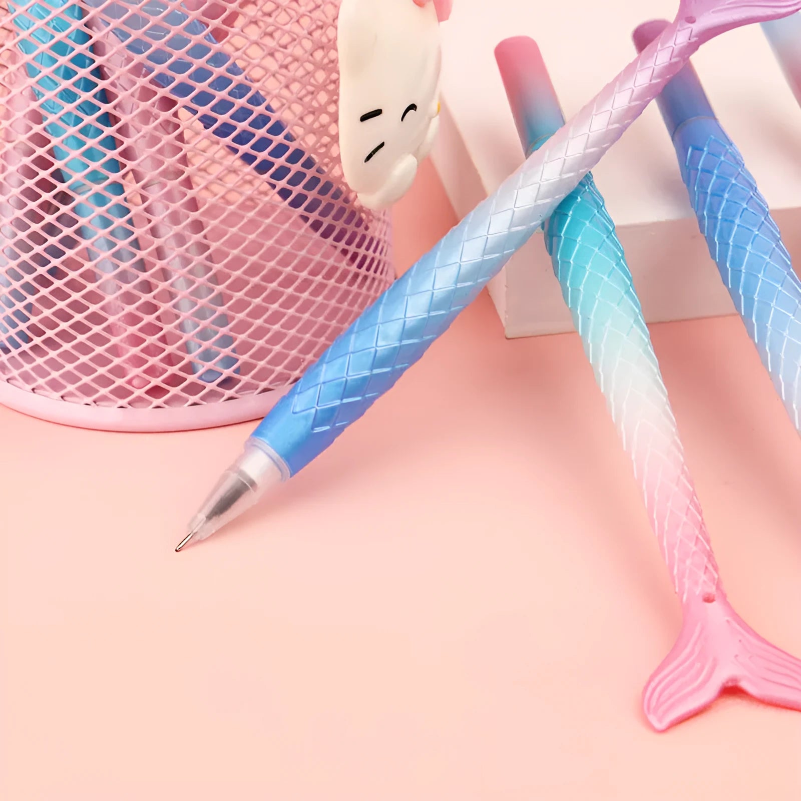 Creative cartoon mermaid pen with 0.38mm fine tip, random colour, plastic body, isolated on white background