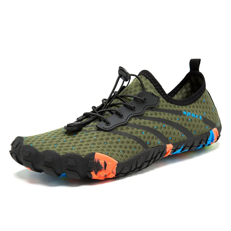 Fast drainage beach swimming couple outdoor fitness shoes, mesh upper, rubber sole, low top, in army green