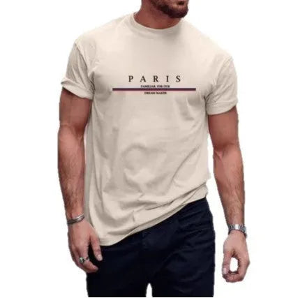 Men's loose fit pure cotton T-shirt with a printed letter design on the front, shown in apricot colour.