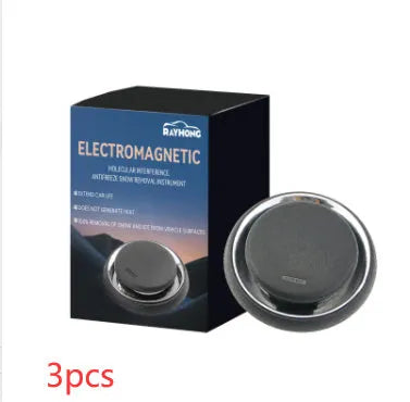 Black portable car deicing instrument 7.4 cm by 7.4 cm on a flat surface