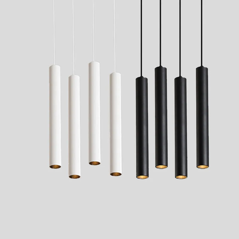 Long-tube suspended ceiling lamp in black aluminium alloy with iron pendant, single head design, adjustable height 1m