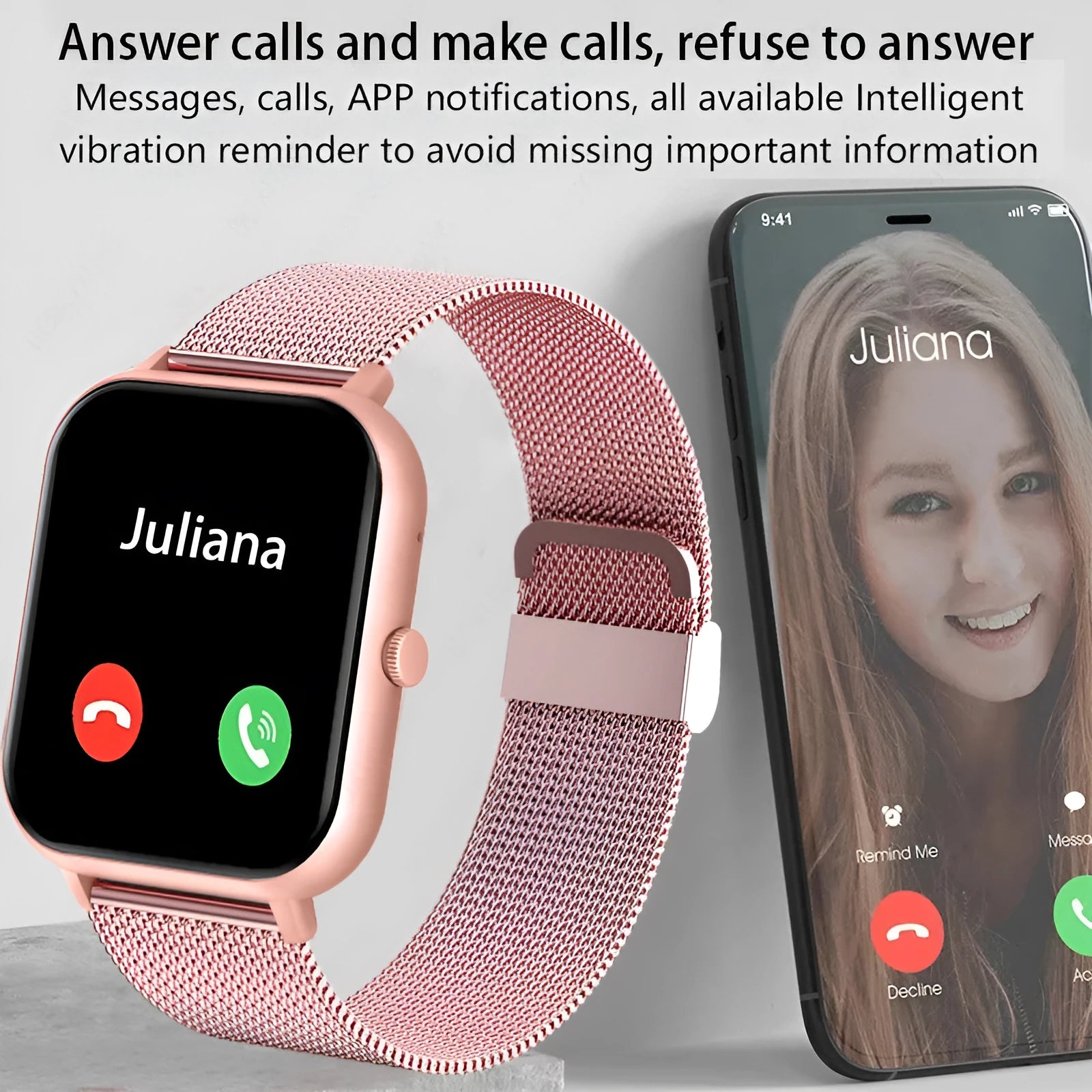 ZL54C smart watch on wrist showing health stats on AMOLED screen, with Milanese steel strap option.