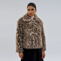Leopard print women's coat with a buckle lapel fastening and regular sleeves.