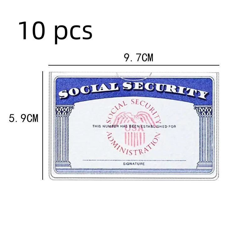 Clear PVC waterproof social security card holder showing size 9.7cm by 5.9cm
