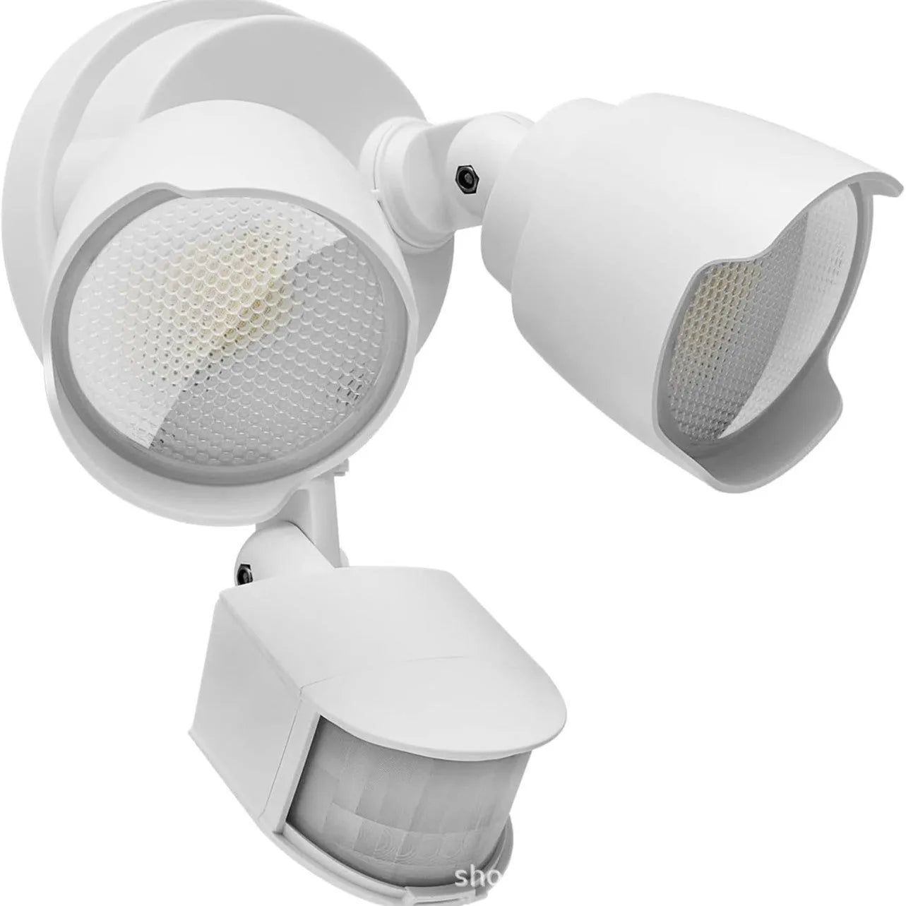 White LED security flood light with motion sensor for wall or ceiling mounting