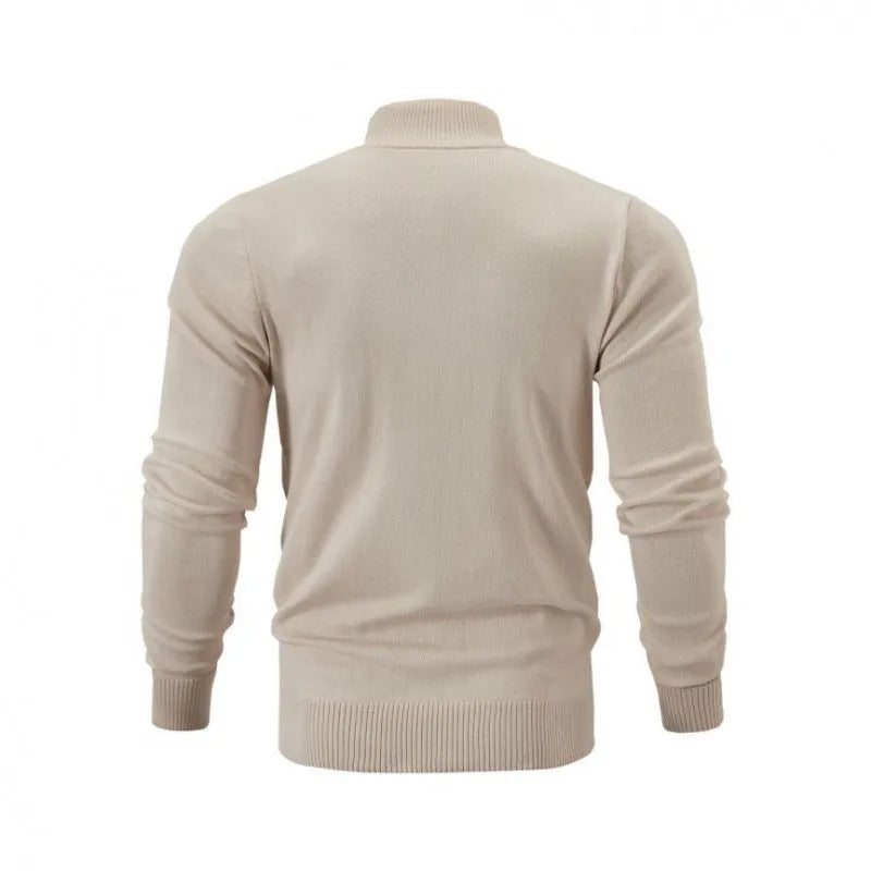 Men's zip-front cotton sweater with stand collar in solid colour options
