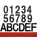 Black stainless steel adhesive house number sticker, 7.5cm tall, with raised digital font.
