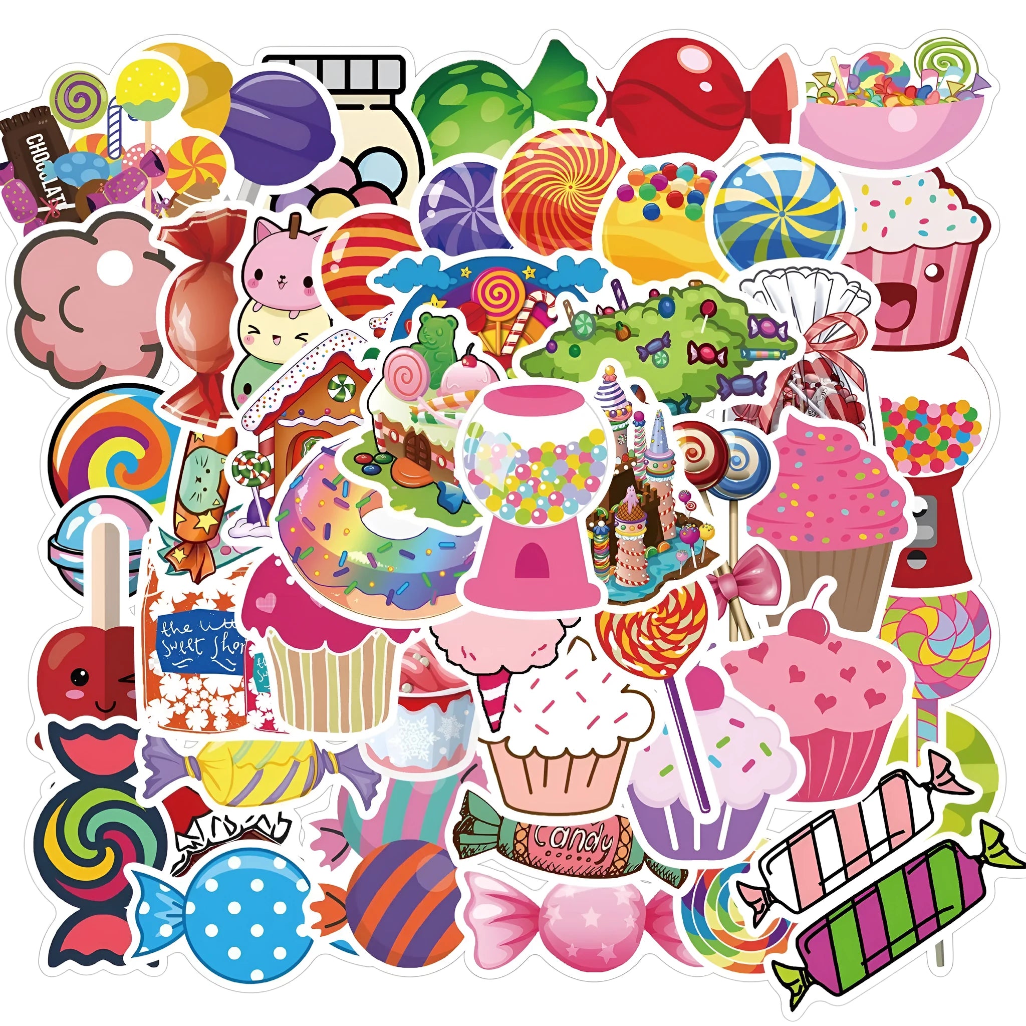 50 colourful candy series graffiti stickers with cartoon designs on sheets
