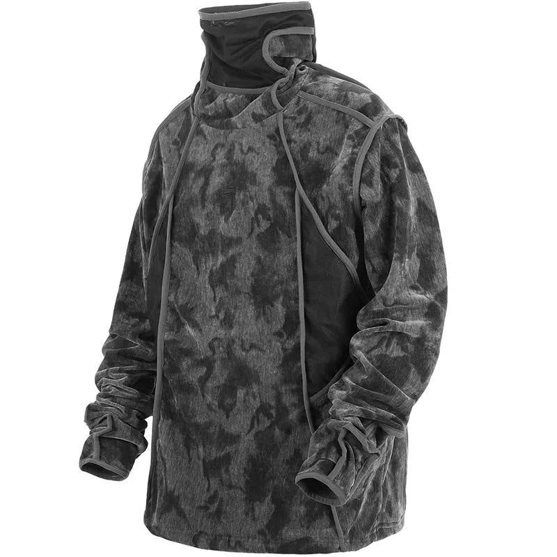Men's black tie dye finger turtleneck sweater with full print pattern and drop shoulder sleeves