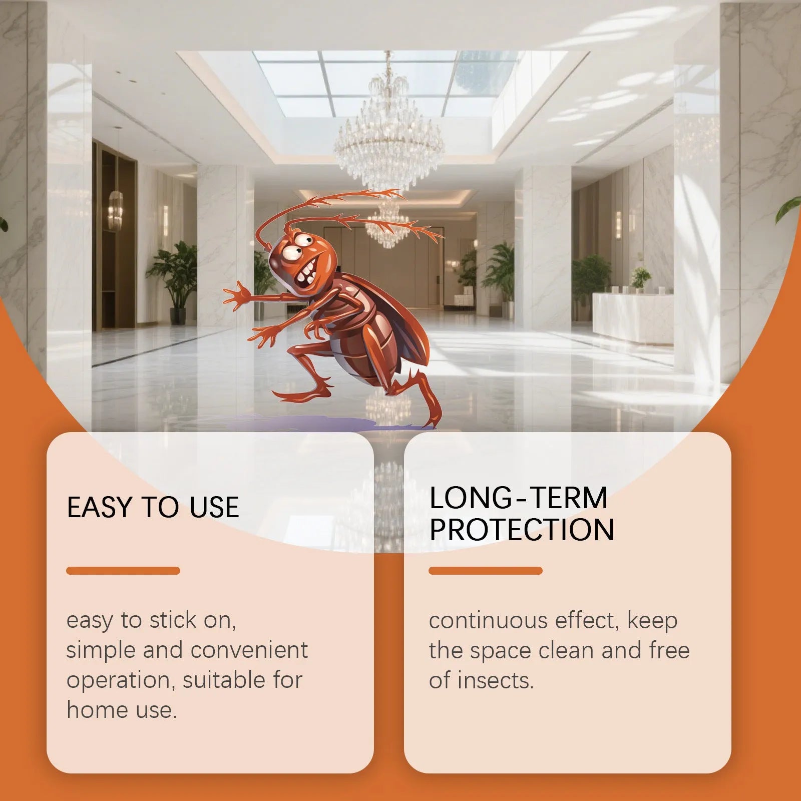 Pack of eight cockroach killer bait and glue sticker traps for indoor household pest control.