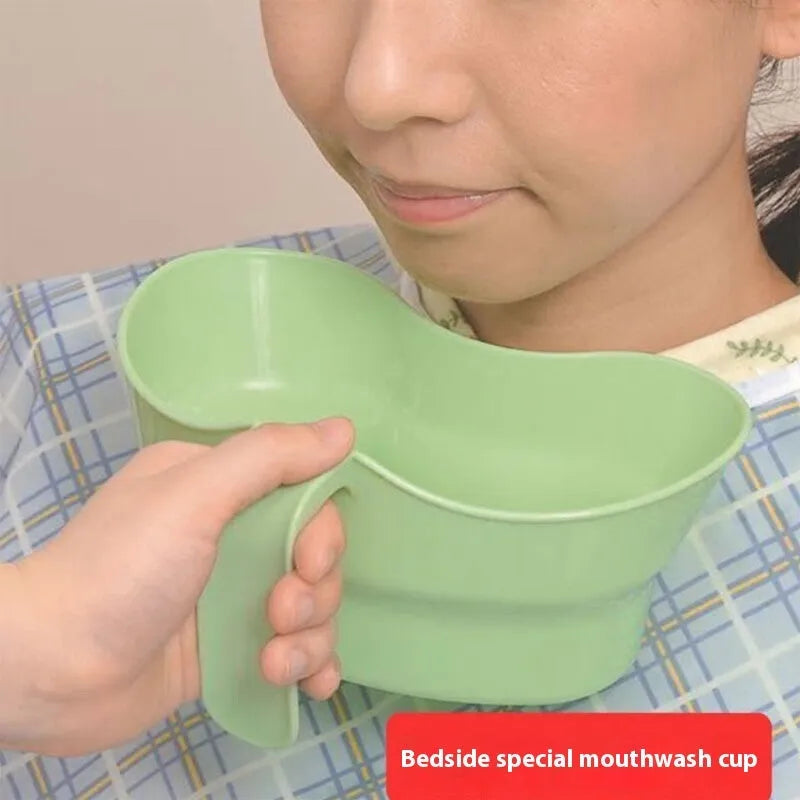 Green plastic mouthwash cup for bedridden patient oral care with 300ml capacity