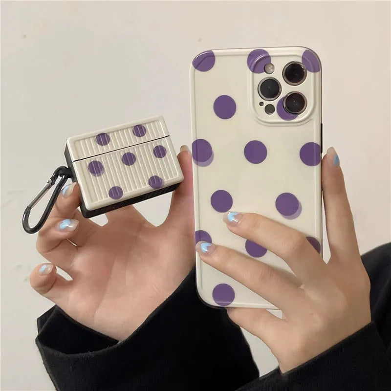 Purple silicone polka dot phone case for iPhone 12 and AirPods Pro