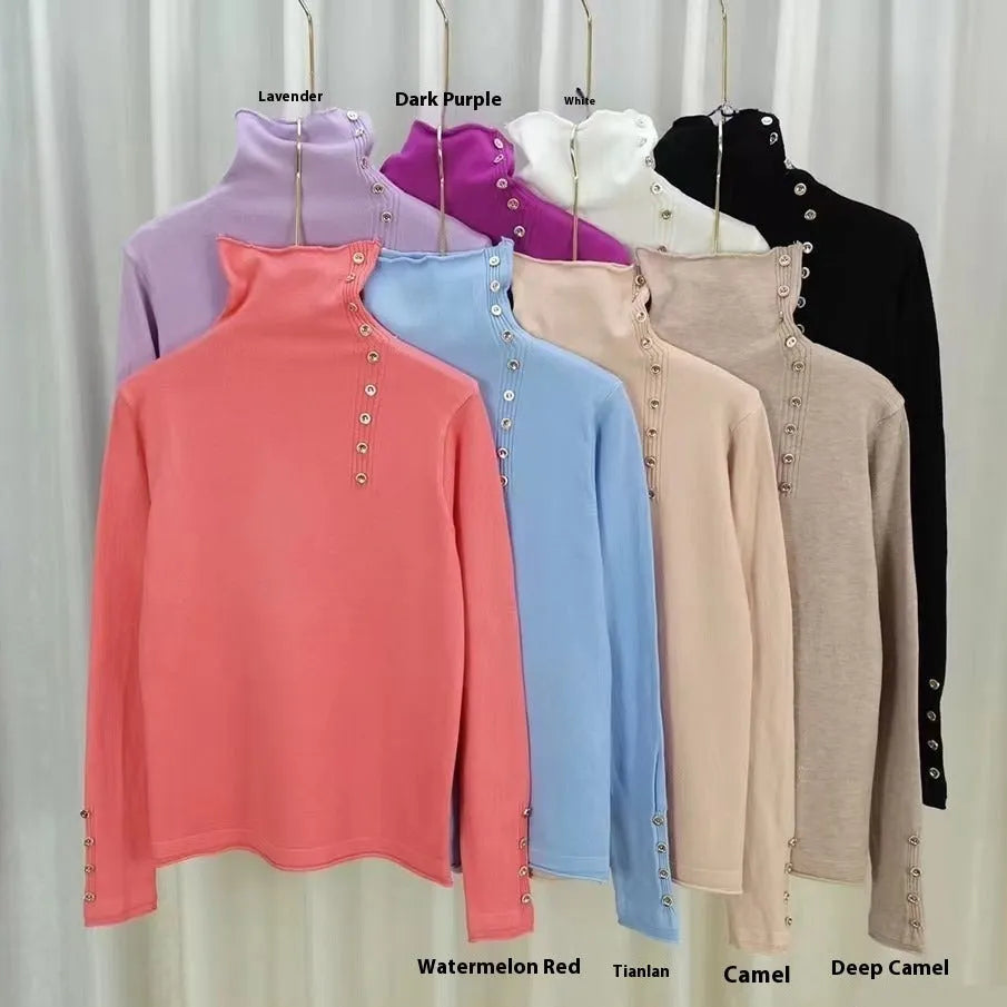 Knitted bottoming shirt in core-spun yarn showing front view with regular sleeves and 3D pattern details
