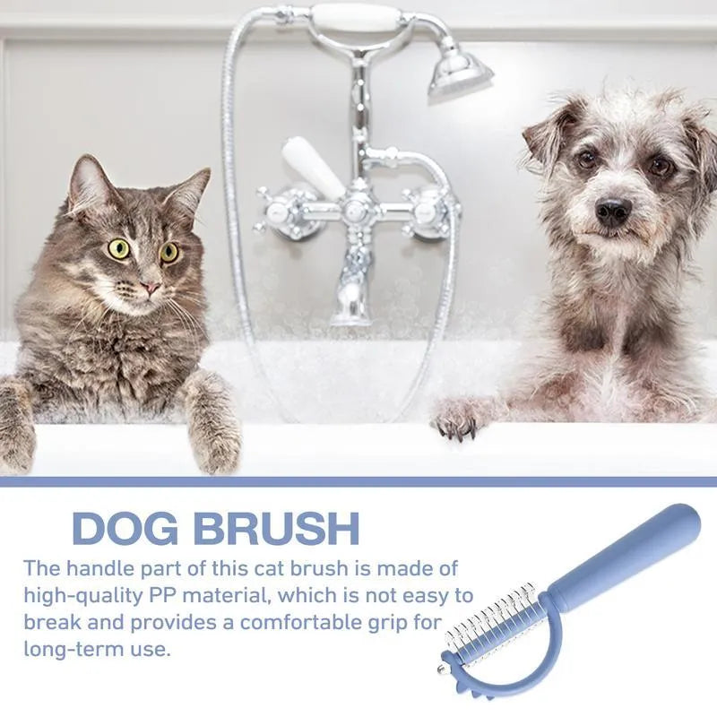 Self-cleaning cat brush with cute dinosaur shape, double-sided stainless steel pins, blue colour option
