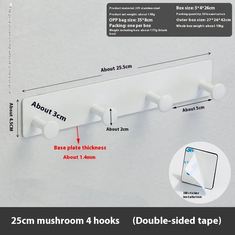 Iron traceless wall hook with self-adhesive tape for shower doors, in black and white.