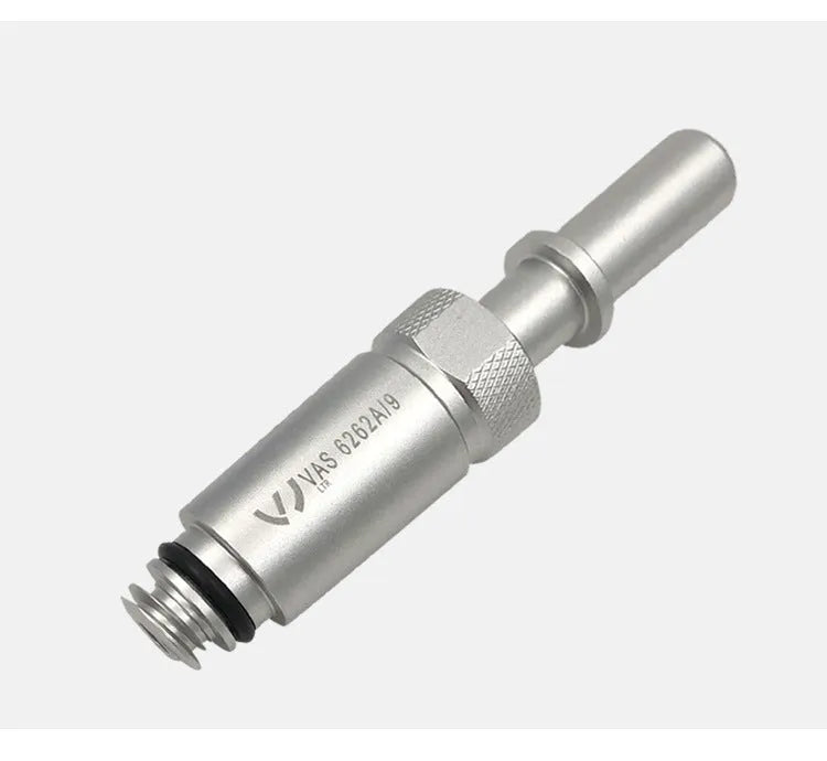 Silver metal transmission refuelling joint for VAS6262-9 diagnostic equipment.