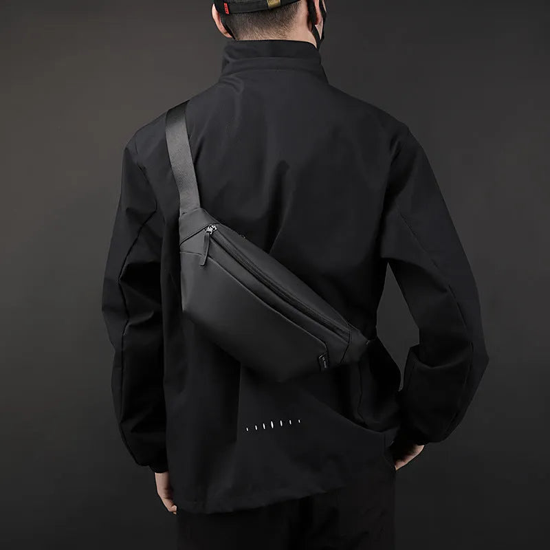 Outdoor casual sports shoulder bag lightweight waterproof nylon crossbody bag for men black colour solid design