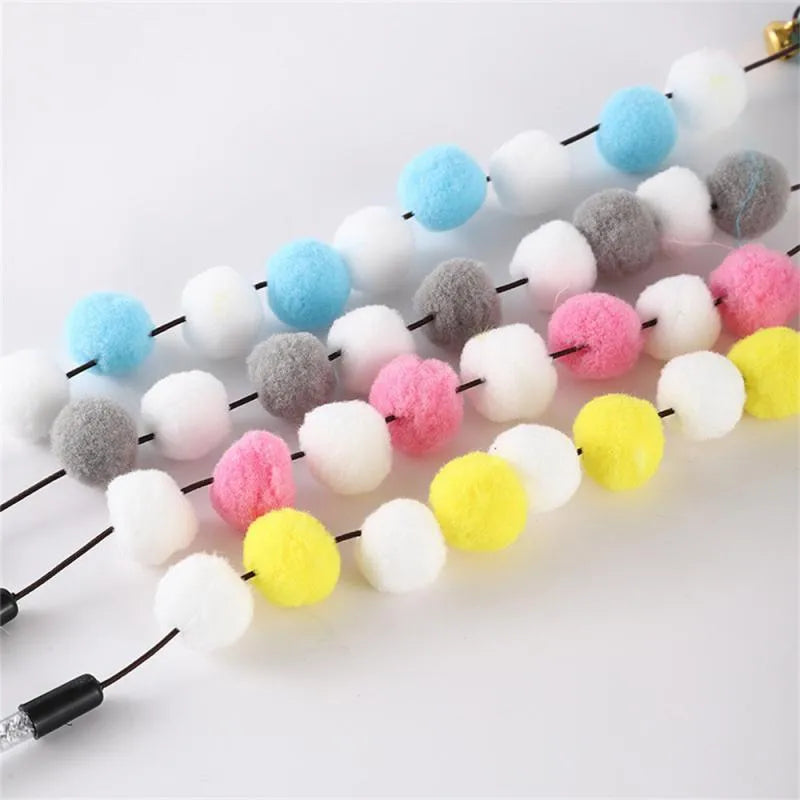 31cm long cat teaser interactive toy rod with colourful feather pompons and bell