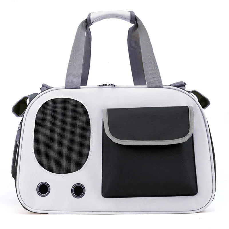 Portable foldable pet carrier bag in canvas material with single shoulder strap